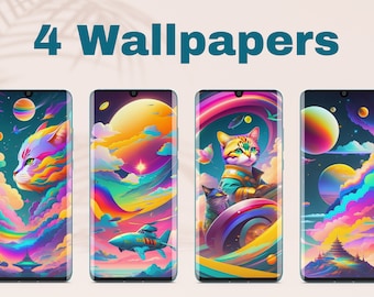 Set of 4 Phone Wallpapers | Cosmic Fantasy Designs | iPhone Wallpaper | Smartphone Background #1104