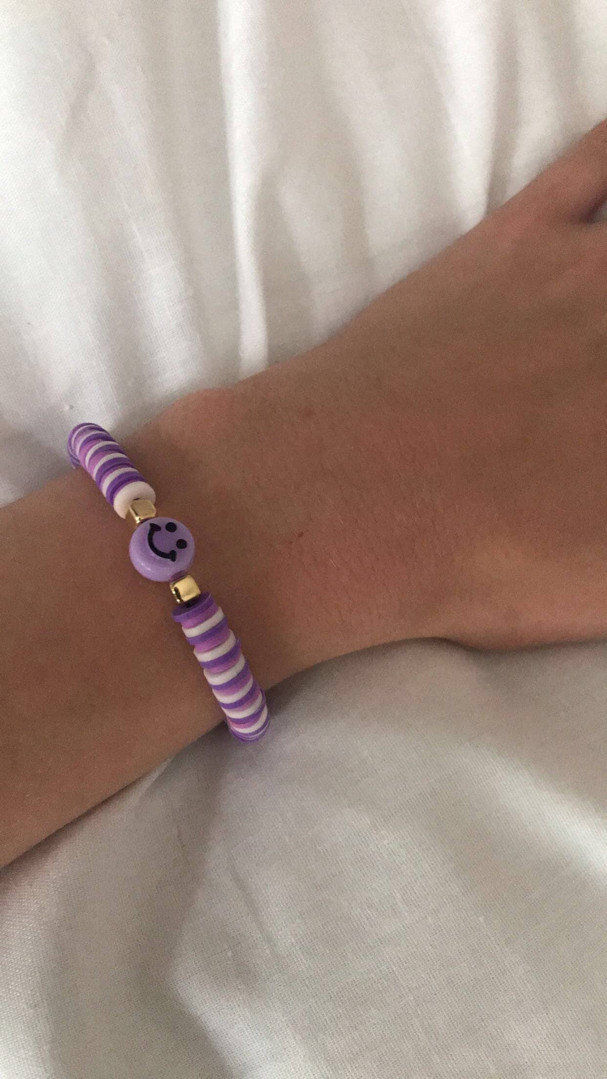 Purple and White Clay Bead Bracelet 