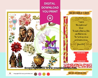 Rebekah Women of the Bible series, Bible Journaling Stickers, Micro Bible Card, Bible Insert, Bible Pocket, Printable, Digital Download