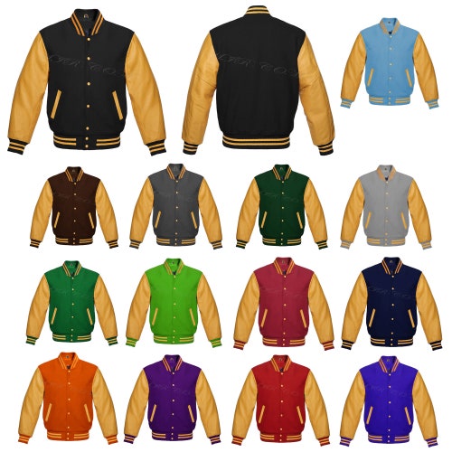 Handmade Unisex shops Varsity College Jacket, Letterman Jacket Style Front Back Wool & Leather Sleeves Bomber Jacket For Men, Women and kid