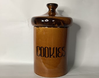 Deep Brown Glazed Cookie Jar Vintage Mushroom