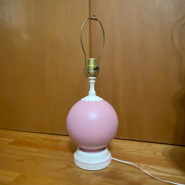 pink and white metal and glass globe lamp vintage quaint cute