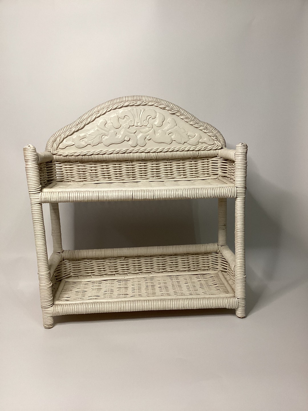Vintage Boho White Wicker Shelf Stand Alone or Hanging Etsy