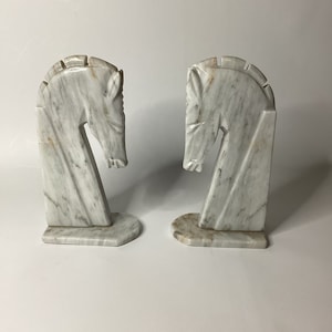 Horse Head  Book Ends Marble Chess Knight Trojan Horse Vintage