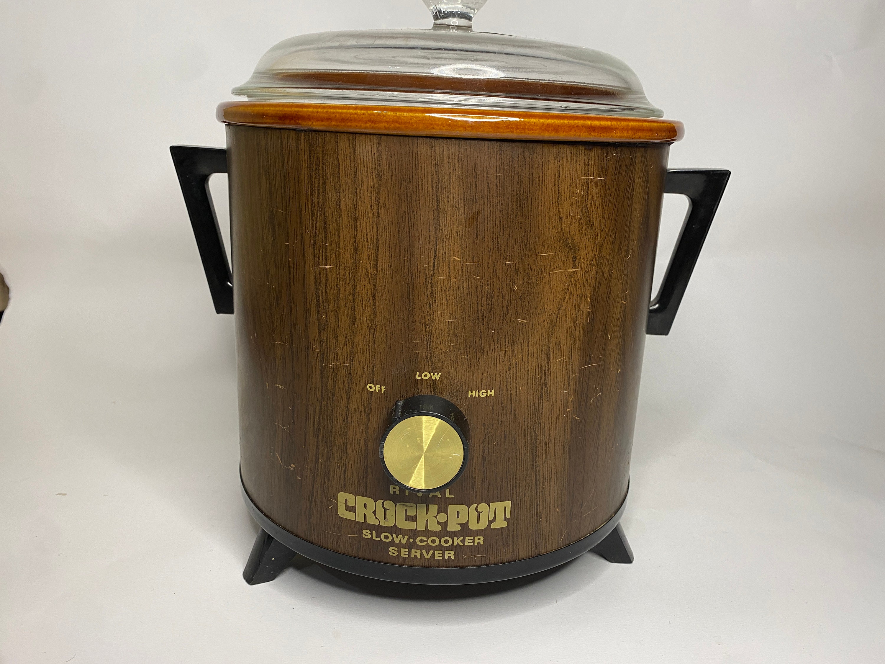 Vintage Crock Pot Rival Slow Cooker Mid Century Brown Built in Liner 