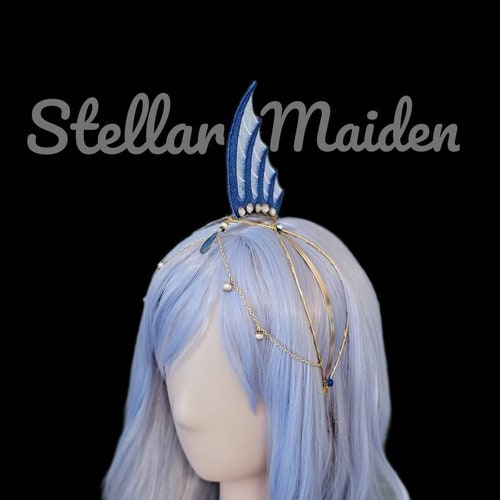 Conjunto de aletas de Vaporeon para cosplay, orejeras de perlas iridiscentes, diadema (disfraz de anime)