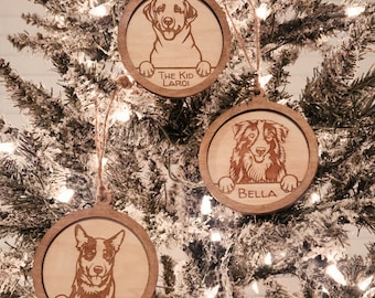 Personalized Handmade Laser Engraved Wood Pet Christmas Ornament - Made to Order - All Animals Available