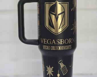 Vegas Golden Knights 40oz Tumbler, Laser Engraved with Handle & Straw
