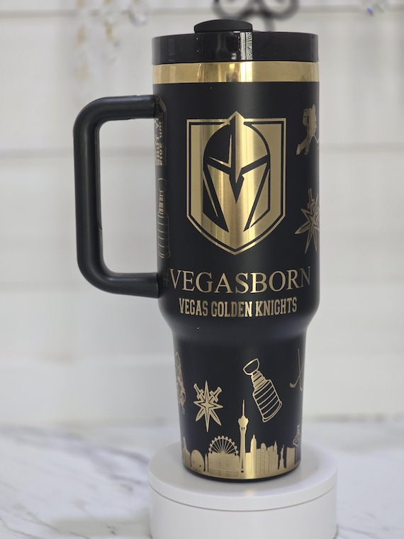 Vegas Golden Knights 40oz Tumbler, Laser Engraved with Handle & Straw