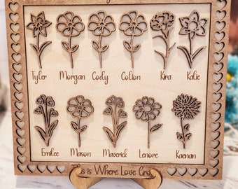 Geburtsmonat Blumen Laser Cut Datei, Muttertagsgeschenk (SVG, PDF)