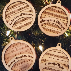 Spartiti musicali Set di ornamenti natalizi File tagliato al laser Glowforge File digitale Laser Cutter SVG PDF