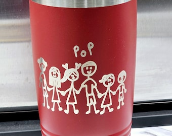 Personalized 20 oz Tumbler with Children or Grandchildren's Handwriting or Drawing Laser Engraved Custom