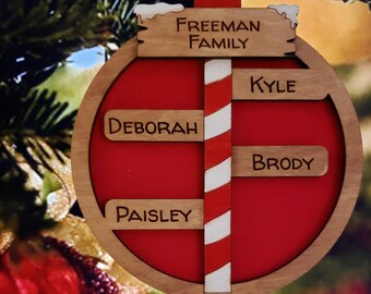 Personalized Family Christmas Pole Ornament Laser Cut File