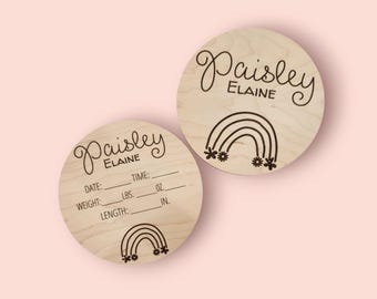 Baby Stats Sign, Name Announcement Reveal, Monthly Milestones, Personalized Hospital Sign, Rainbow Theme