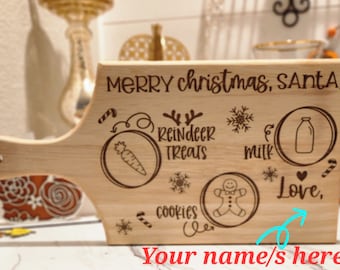 Personalized Santa and Reindeer Treat Board Cutting Board Engraved Rubberwood Camping