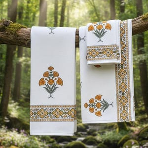 Indian Hand block Print Towel – Floral Design | Eco-Friendly Waffle Cotton Towel