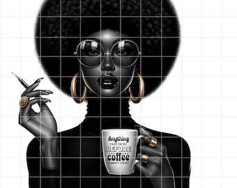 Abstract Black Girl Graphic Design PNG Clipart, Coffee Lover Wall Art African American Digital Sublimation PNG, Black Women Wall Art