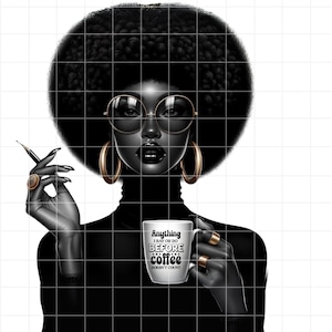 Abstract Black Girl Graphic Design PNG Clipart, Coffee Lover Wall Art African American Digital Sublimation PNG, Black Women Wall Art