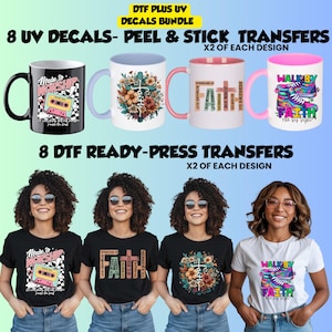 Christian DTF Transfer Bundle | Shirt Heat Transfers |  Transfers | UV DTF Stickers | Faith Designs | Peel and Press Set