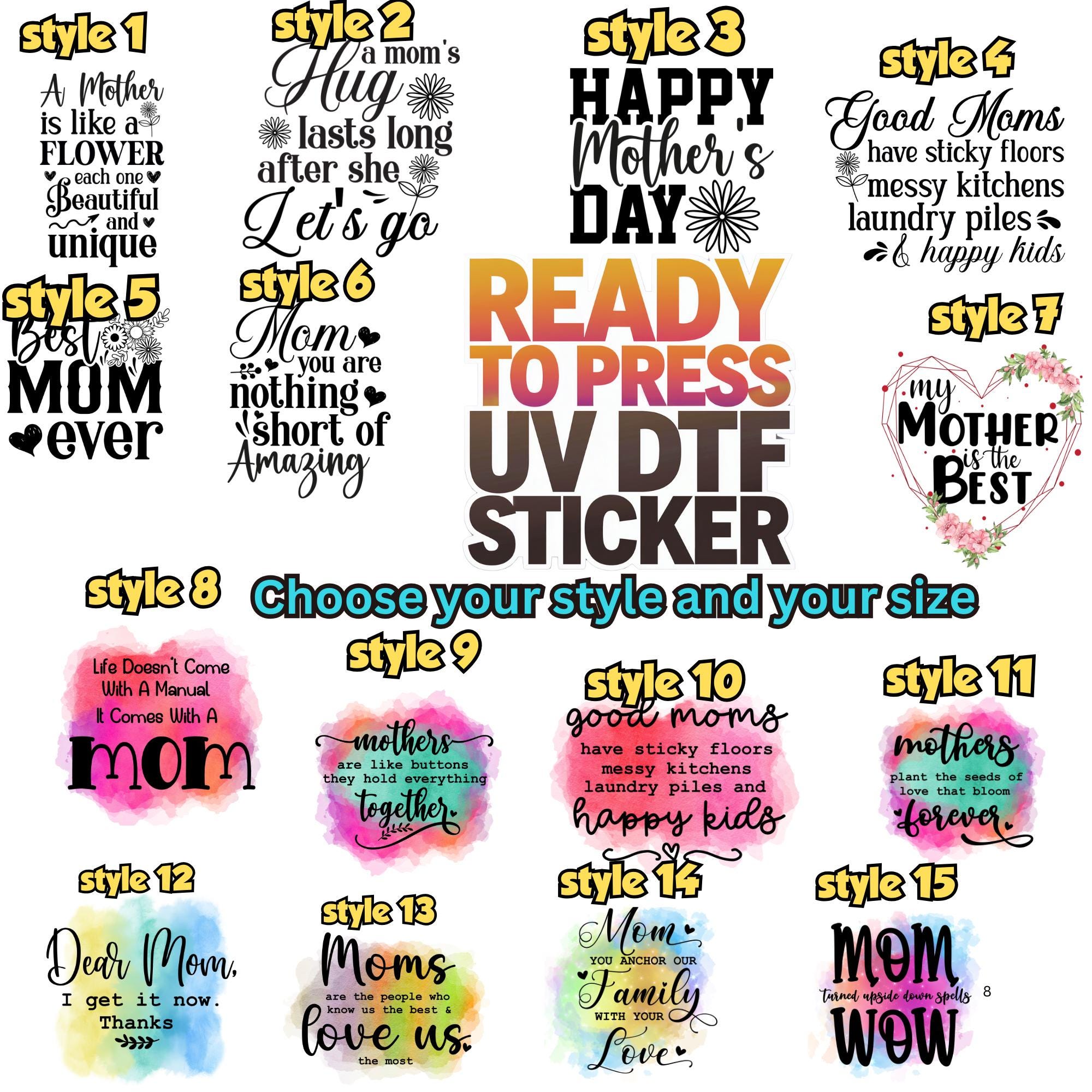 custom Uv dtf, UV DTF , UV Dtf Sticker, uv Cup Wrap ,  uv dtf,  mothers day decal  Stickers, Uv Dtf Transfers,uv dtf bundle