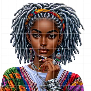Abstract Black Girl Graphic Design PNG Clipart, African American Digital Sublimation PNG, Black Women Wall Art/Locs png/Png File