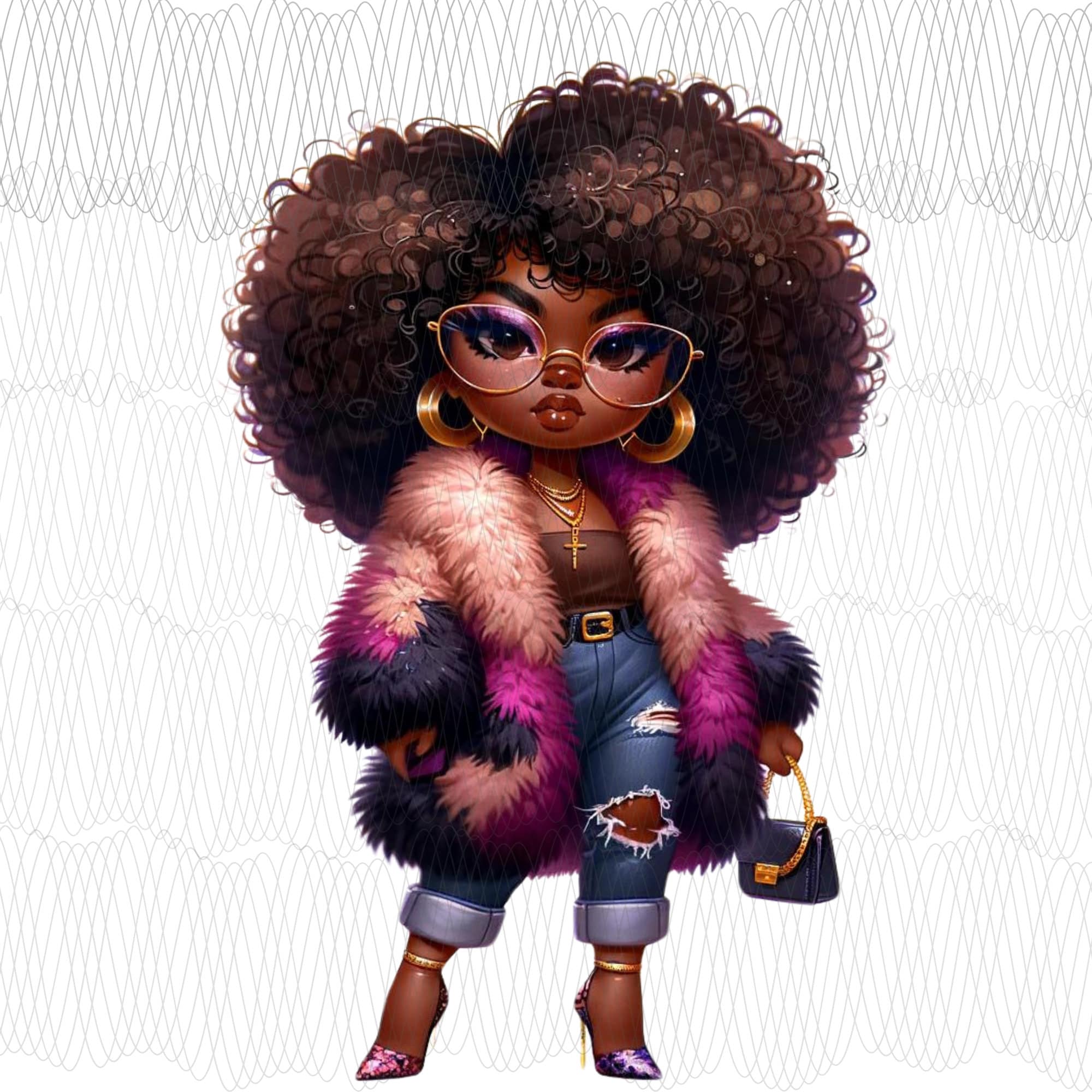 Urban Elegance: Vibrant Afro Chic - Fashionable Black Woman in Heels and Coat /black woman png file/
