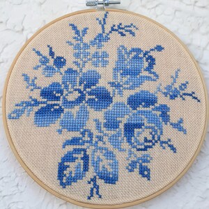 Hand Embroidery Flowers, Blue Flower Decor, Blue Flower Bouquet, Room Wall Decor, Cabin Decor 7.5 Inch, Farmhouse Decor, Embroidered Flowers