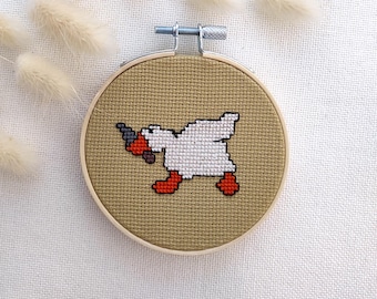 Murder Goose Cross Stitch, Funny Embroidered Hoop Art, 3 Inch