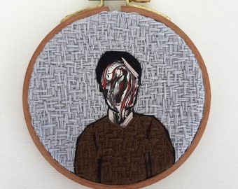 Retrato abstracto de un hombre sin rostro, técnica mixta, arte en bastidor (4 pulgadas)