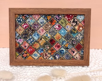 Whimsical Patchwork Wall Art, Patchwork Quilt Cabin Decor, Wall Hanging Flower Quilt, Unique Home Decor, Framed Art 4- 6 inches, Shelf Decor