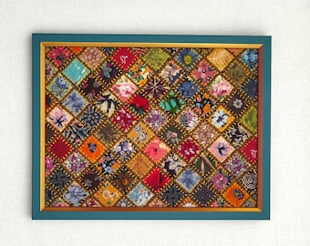 Handmade Patchwork Fabric Collage: Colorful Floral Wall Decor