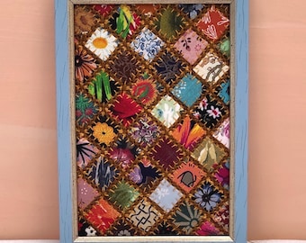 Patchwork Flower Quilt Wall Art: Rustic Cabin Decor, Framed Collage