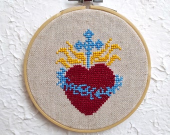 Sacred Heart of Jesus Cross Stitch - Catholic Home Decor