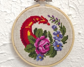 Embroidered Rose & Violet Floral Hoop Art: Botanical Home Decor