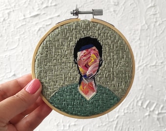 Abstract Man Embroidery Art, Modern Textile Decor