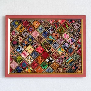 Fabric Collage Art, Unique Home Decor, Patchwork Wall Hanging, Colorful Mosaic Fabric, Contemporary Mixed Media, Handmade Decor