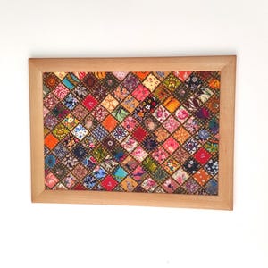 Patchwork Quilt Wall Art, Quilt in a Frame, Bohemian Patchwork Handmade Painting, Vintage Country Cottage Style, Textile Art 9-13 Inches