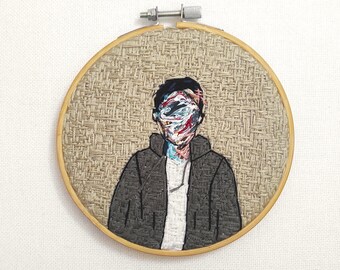 Abstract Male Portrait: Hand Embroidered Mixed Media Art (5 Inches)
