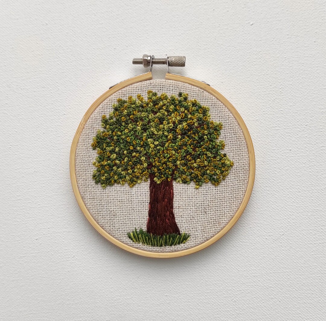 Hand Stitched Tree Embroidery Hoop Art, Forest Green, Nature Decor (4 ...