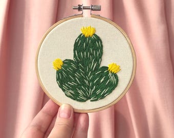 Handmade Cactus Embroidery Hoop Art, Botanical Wall Hanging