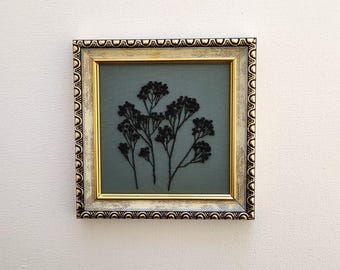 Yarrow Embroidered Decor 4-4 Inches, Dark Sage Green, Delicate Kitchen Shelf Decor, Botanical Charm for a Cozy Home