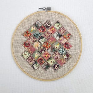 Floral Patchwork Collage,Abstract Textile Wall ART, Textile Art Wall Hanging, Colorful Modern Art,  Abstract Texture, Mixed Media Collage