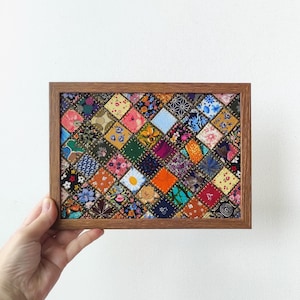 Textile Wall Art, Multicolor Patchwork Wall Decor, Textile Art Wall Hanging, Colorful Modern Art, , Abstract Texture, Diamond Shape
