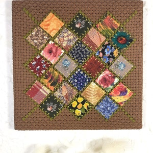 Square Patchwork Decor Textile Art Patchwork Decor  Floral Patchwork Decor Home Decor Color Patchwork Collage Thread  Fabric Flowers