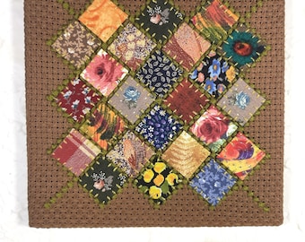 Patchwork Decor, Handcrafted Textile Art, Wall Hanging Cabin Decor,