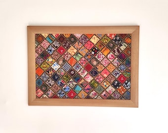 Handmade Patchwork Quilt Wall Art, Vintage Fabric Framed Decor