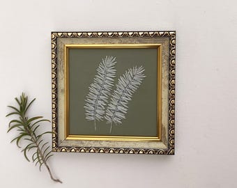 4“ x 4” Rosemary Art, Saga Green Wall Art, Pastel Abstract Embroidered Art, Botanical Decor for Cottage, Decor for Small Kitchen Shelf