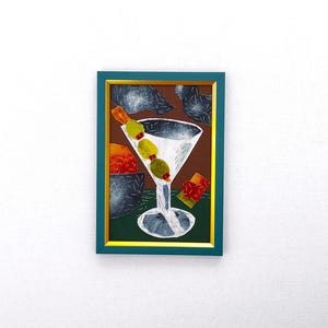 Martini Cocktail Art, Trendy Kitchen Wall Art, Bar Cart Decor, Handmade Alcohol Sign, Martini With Olives For Home Decor Shelf 4-6 Inches
