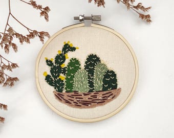 Prickly Pear Cactus Embroidery Hoop Art, Handmade Desert Decor