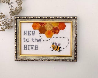 Honeycomb Bee Cross Stitch Art: New Baby Nursery Decor